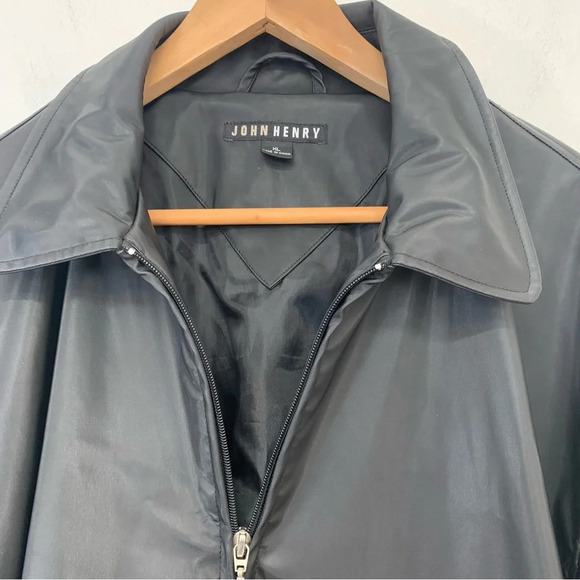 John Henry Black Bomber Jacket Men XL Soft Shell  Full Zip Pockets Classic Work - Picture 2 of 13